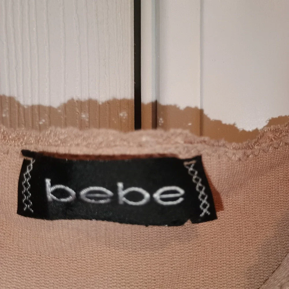 VTG Y2K Bebe Crochet Lace Cami Bra Top‎ Coquette Fairycore Tan Pink XS S - Picture 3 of 7